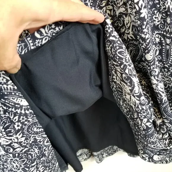 Garnet Hill Navy Blue White Paisley 3/4 Sleeve Dress Size 2